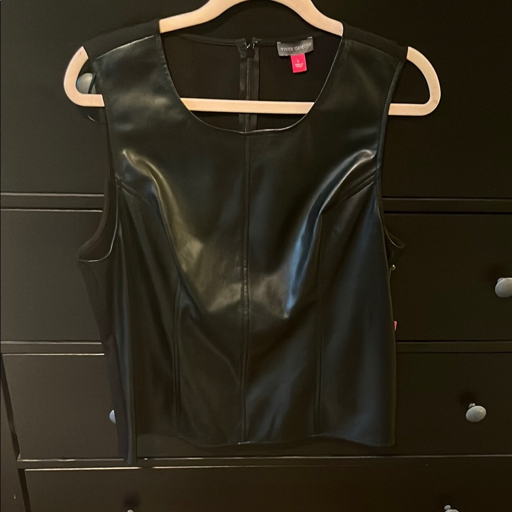 NWT Vince Camuto Black Faux Leather Sleeveless Top